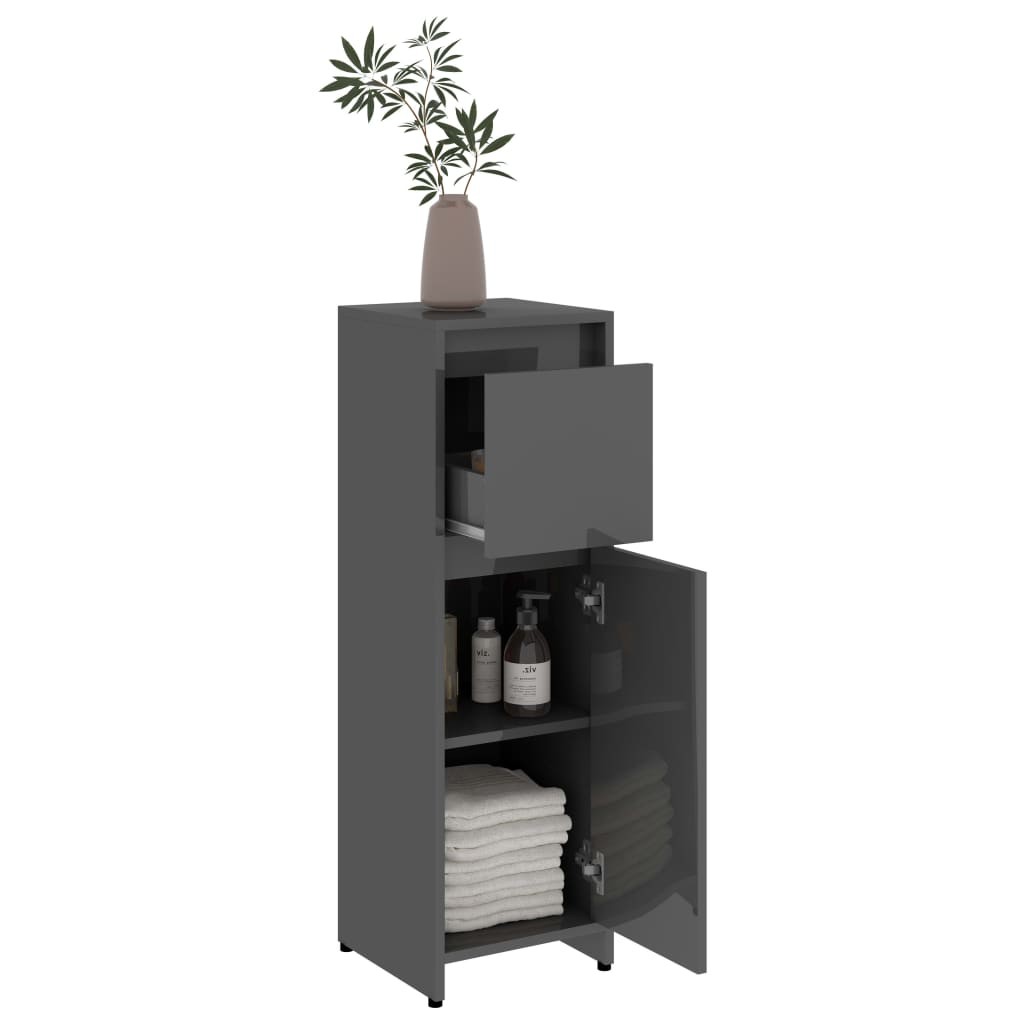 Bathroom Cabinet High Gloss Grey 30x30x95 cm Chipboard